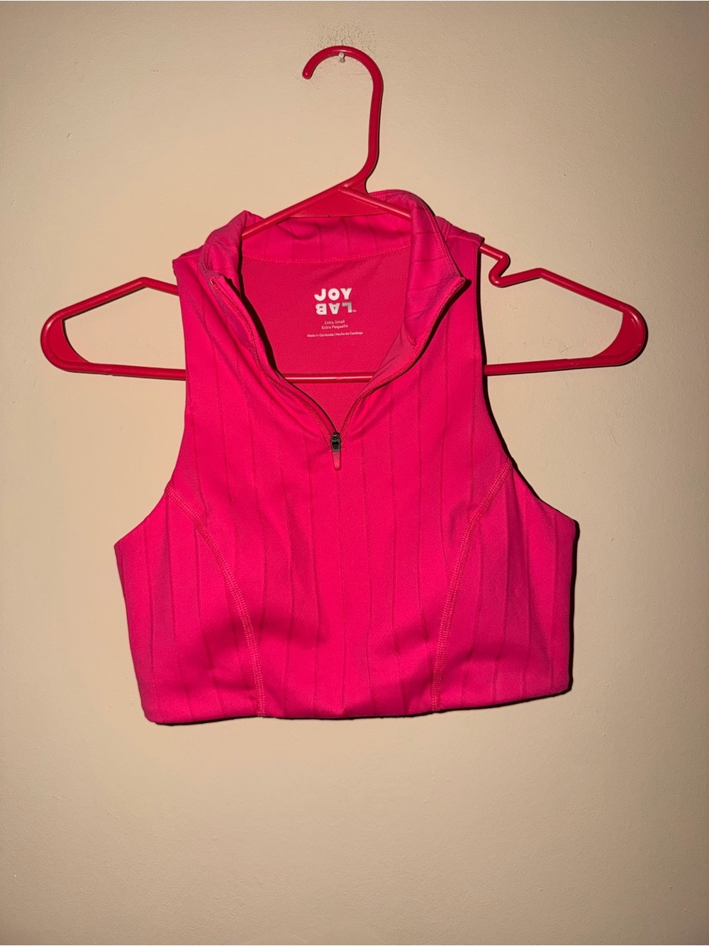 JoyLab Vibrant Pink Zip-Front Cropped Tank